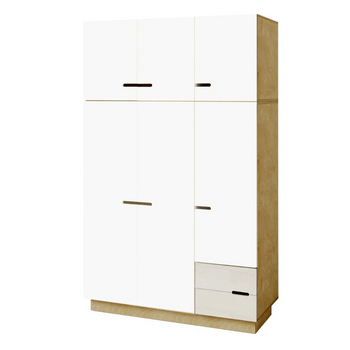 Kledingkast 3-deurs met extra ruimte - lichteiken en wit