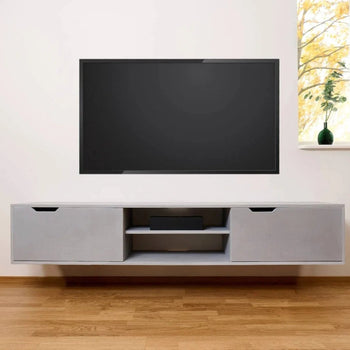 Zwevende TV-meubel met schuifdeuren - 200cm grijs