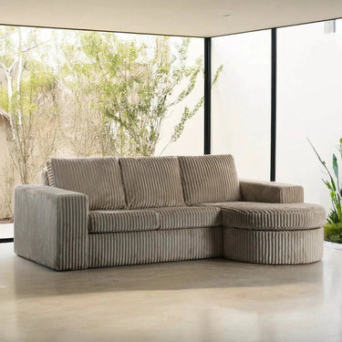 3-zits hoekbank ribstof met ovale lounge L+R - Tillia Beige