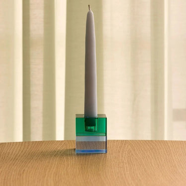 Blokvormige kandelaars groen/blauw & oranje/groen (set van 2)