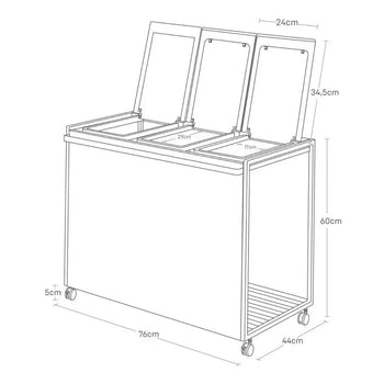 Yamazaki Tower prullenbak op wielen, 3 compartimenten - wit