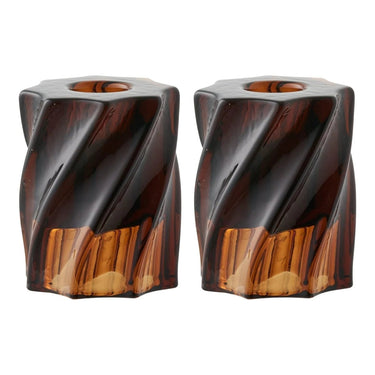 Theelichthouder van glas 2 stuks - gerookt bruin - Ø6 × 7 cm