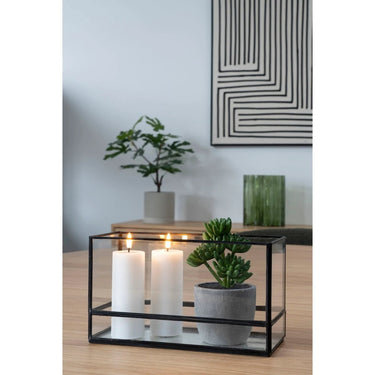 Windlicht van glas en metaal - zwart - 30 × 12 × 15 cm
