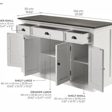 Halifax Contrast Dressoir 4 deuren en 3 lades - wit/zwart