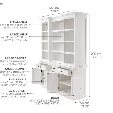 Boekenkast met 5 deuren en 3 lades en opzetkast