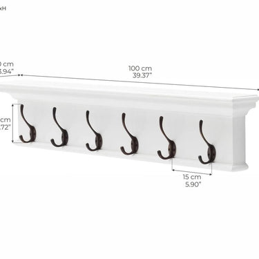 Halifax wandkapstok met 6 haken - wit